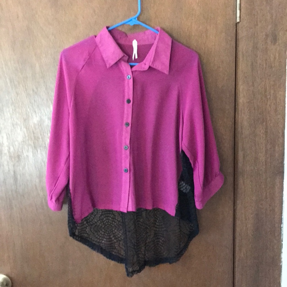 Purple and black lace blouse